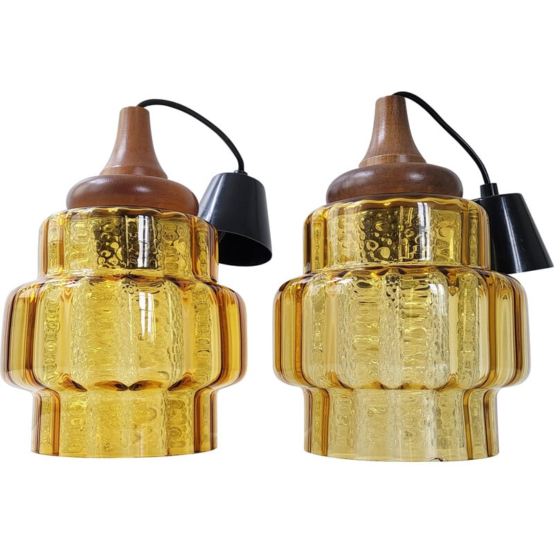 Pair of vintage pendant lamps by Carl Fagerlund for Orrefors, 1960