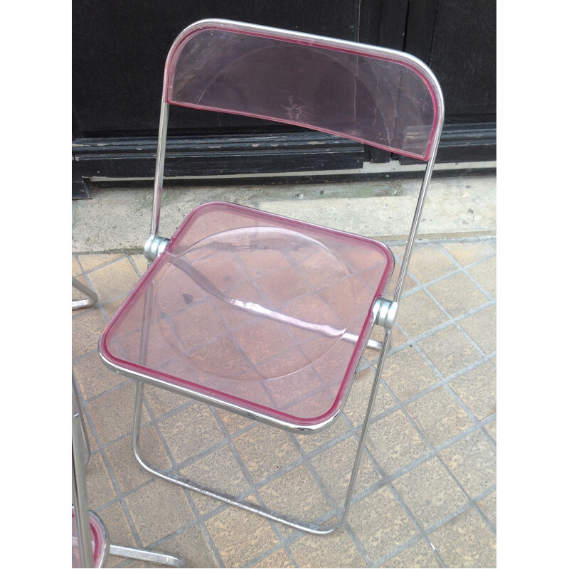 Set of 3 chairs in plexiglass and metal produced by Plia Castelli - 1970s
