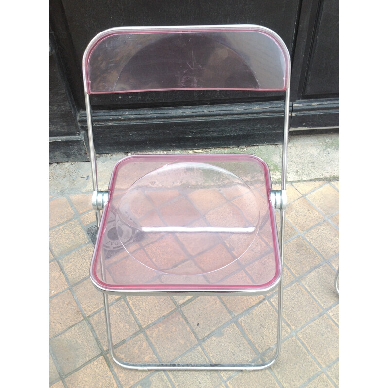 Set of 3 chairs in plexiglass and metal produced by Plia Castelli - 1970s