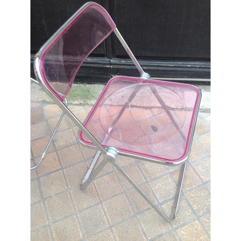 Lot de 3 chaises en plexiglas et en métal édition Plia Castelli - 1970