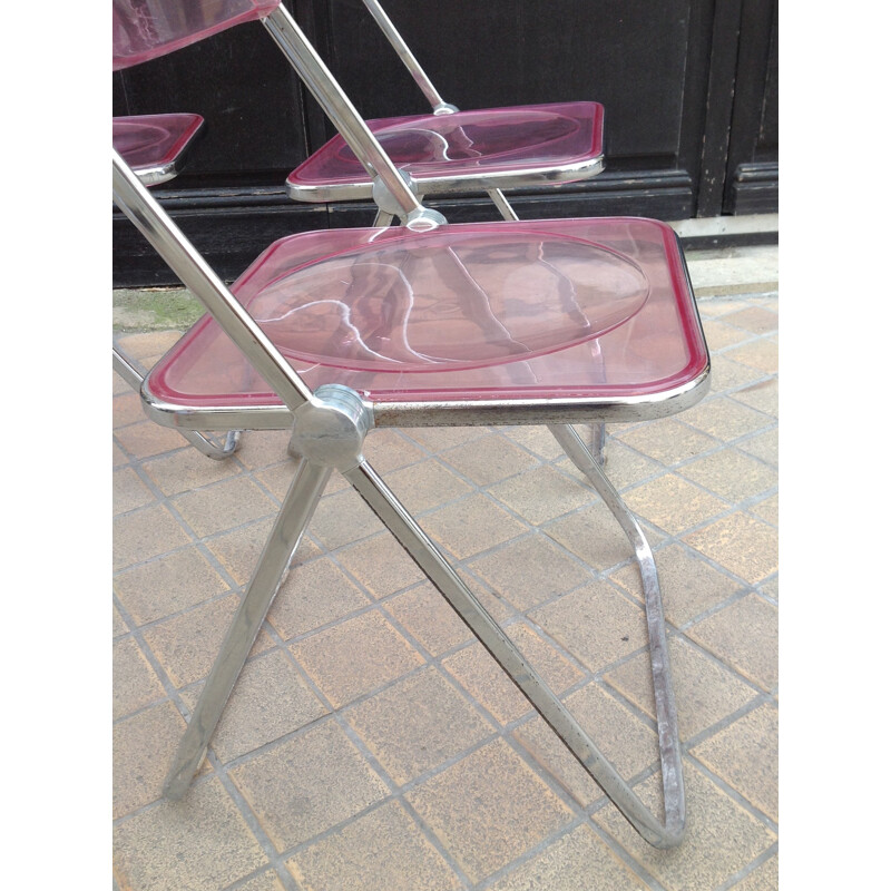 Set of 3 chairs in plexiglass and metal produced by Plia Castelli - 1970s