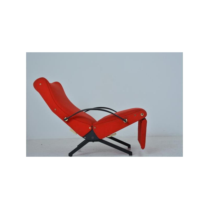 P40 armchair in metal and brass with red fabric by Osvaldo Borsani for Tecno - 1960s