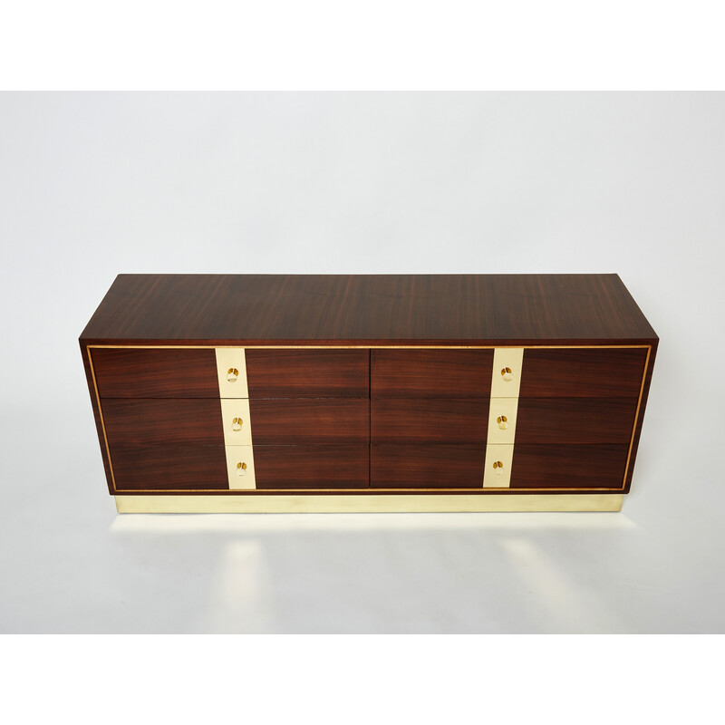 Vintage Italian rosewood and brass chest of drawers by Isa Bergamo, 1950