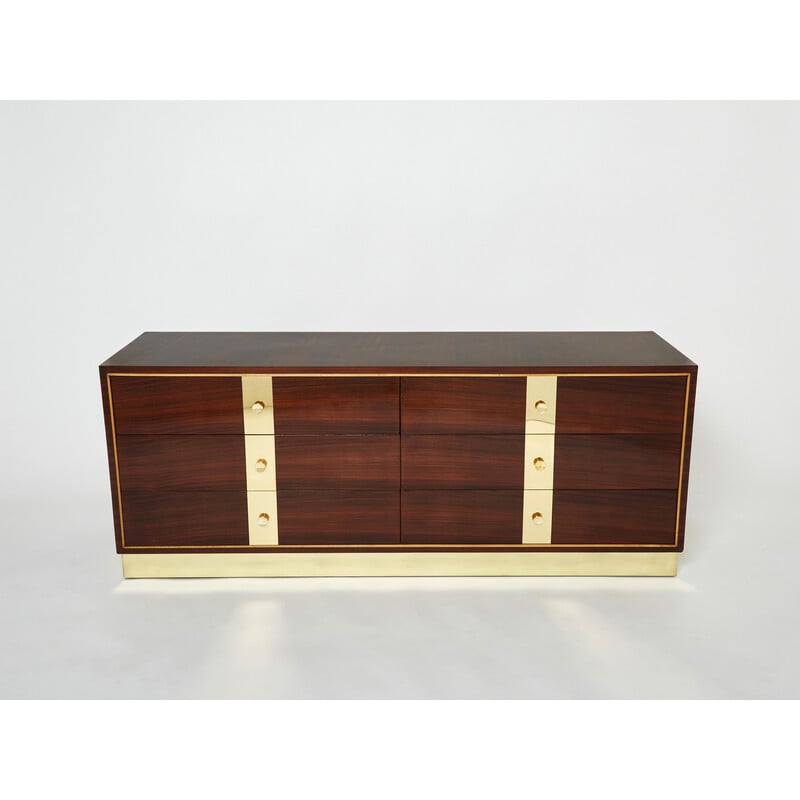 Vintage Italian rosewood and brass chest of drawers by Isa Bergamo, 1950