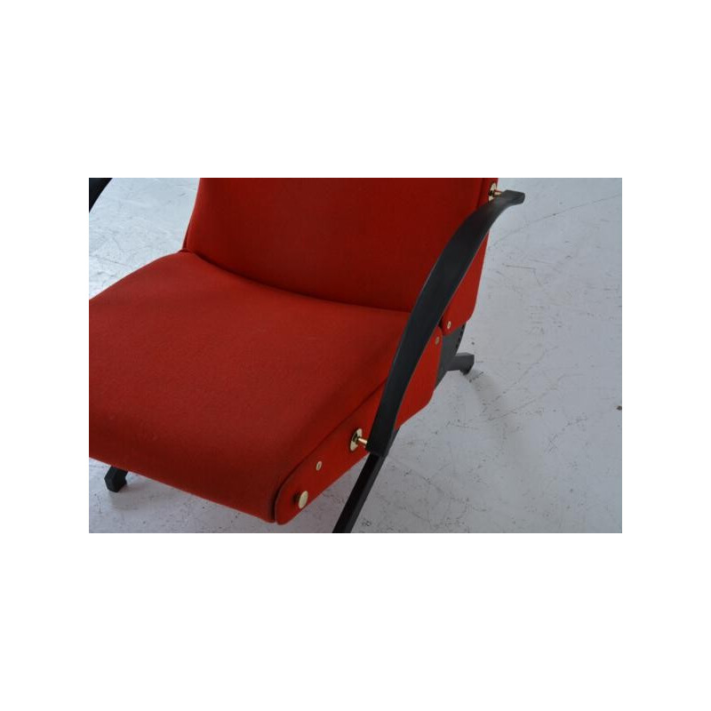 P40 armchair in metal and brass with red fabric by Osvaldo Borsani for Tecno - 1960s