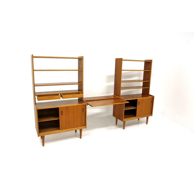 Bibliothèque scandinave vintage "double" en teck et en chêne, Suède 1960