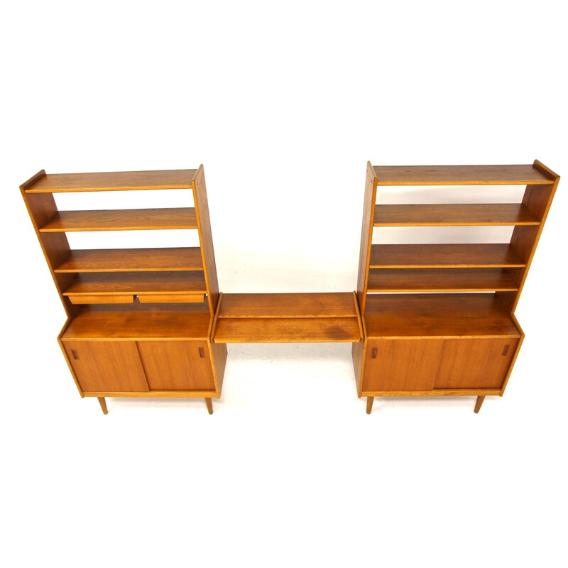 Scandinavian vintage double bookcase in teak and oakwood, Sweden 1960