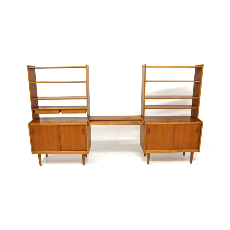 Scandinavian vintage double bookcase in teak and oakwood, Sweden 1960