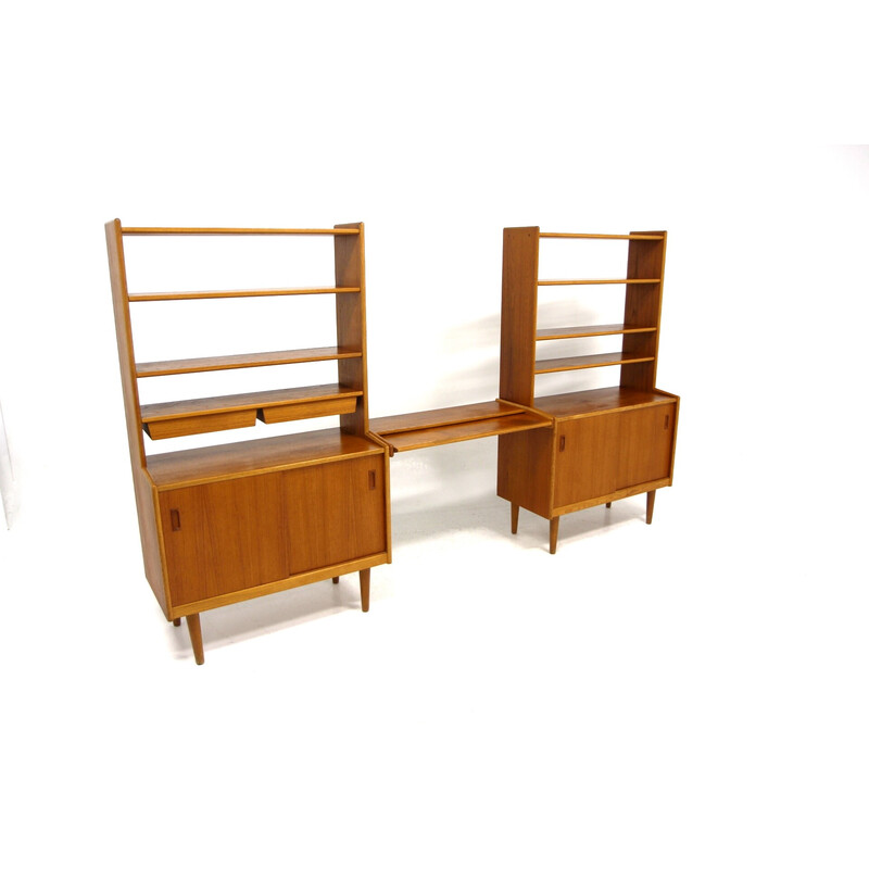 Scandinavian vintage double bookcase in teak and oakwood, Sweden 1960