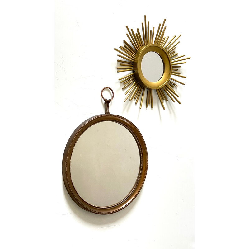 Paire de miroirs vintage dorés soleils, 1960-1970