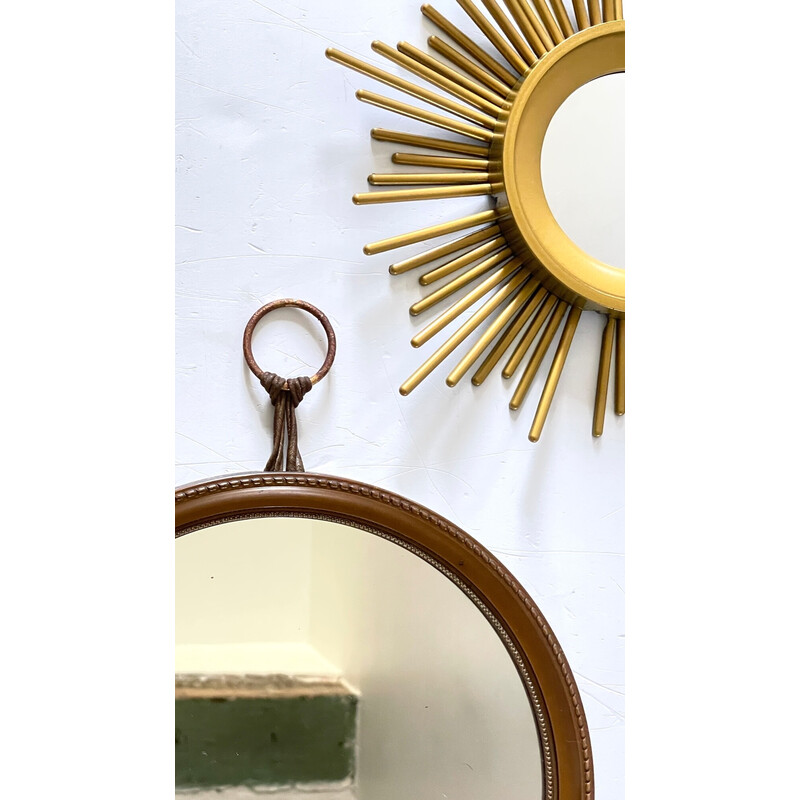 Paar vintage vergulde sunburst spiegels, 1960-1970
