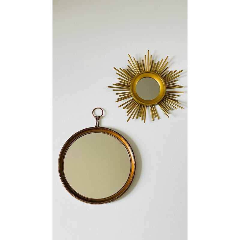 Paar vintage vergulde sunburst spiegels, 1960-1970