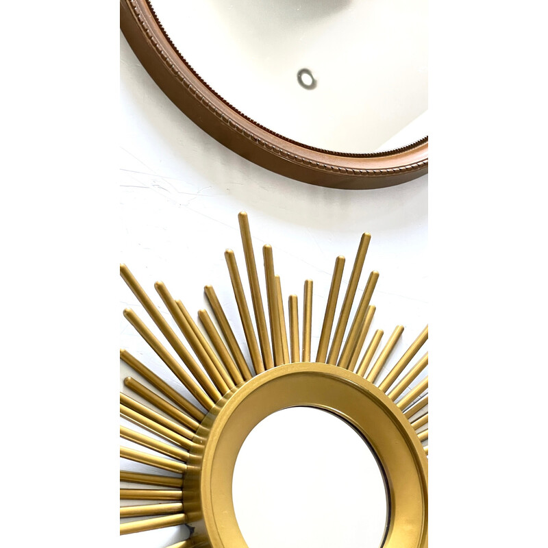 Pair of vintage gold sunburst mirrors, 1960-1970