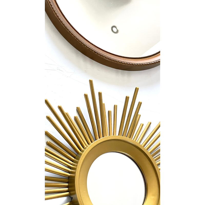 Par de espelhos sunburst dourados vintage, 1960-1970
