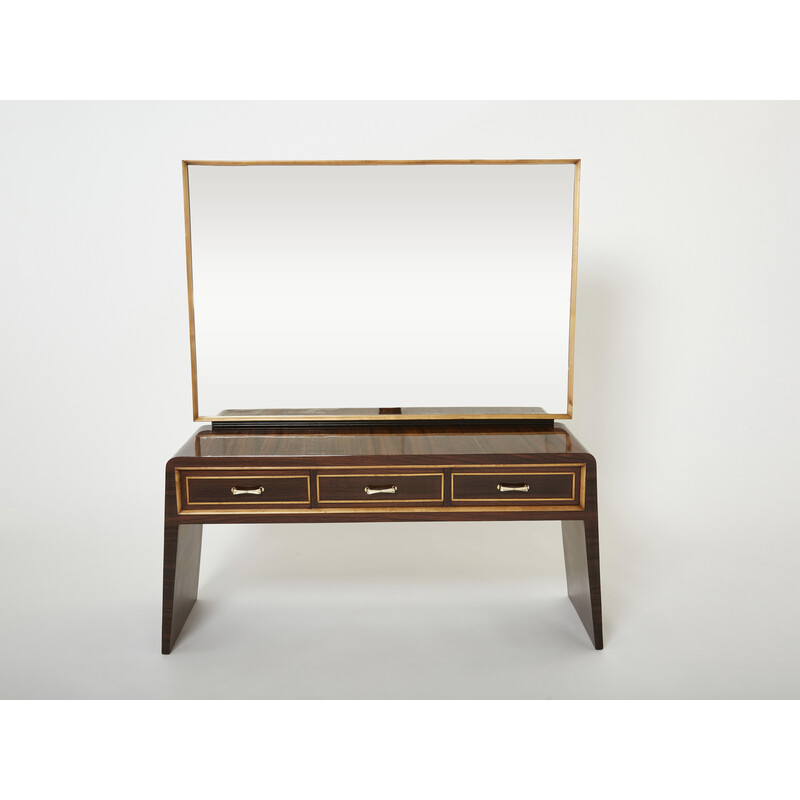 Vintage sycamore rosewood and brass dressing table by Paolo Buffa, 1940