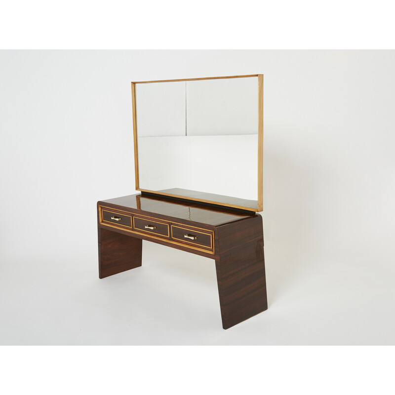 Vintage sycamore rosewood and brass dressing table by Paolo Buffa, 1940