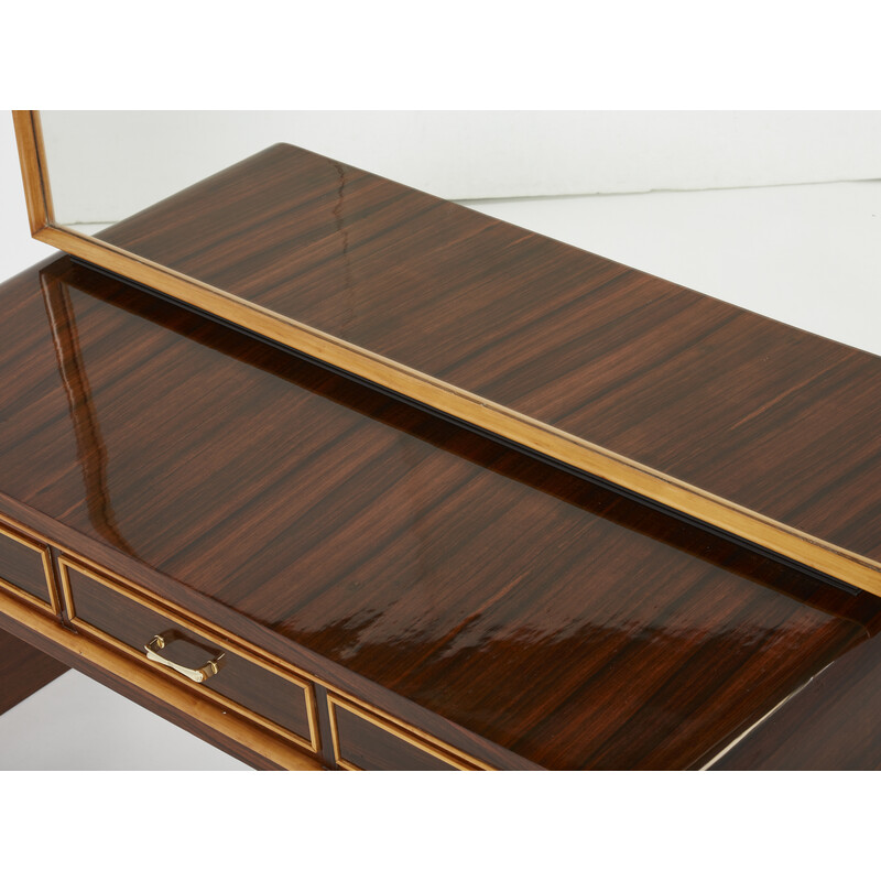 Vintage sycamore rosewood and brass dressing table by Paolo Buffa, 1940