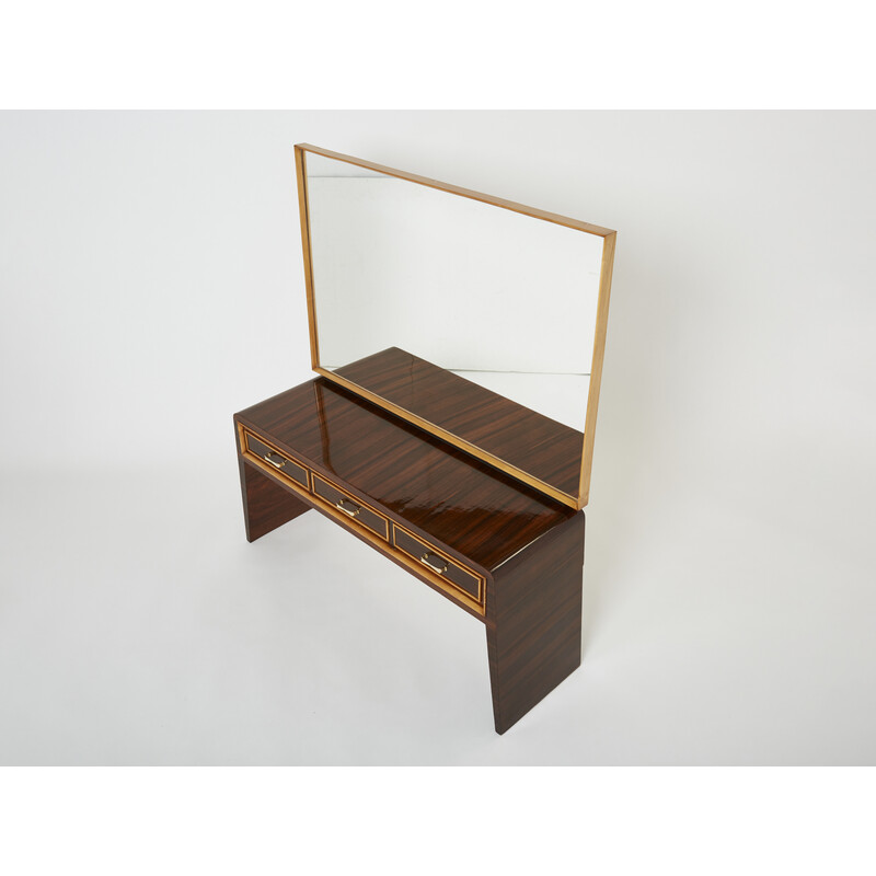 Vintage sycamore rosewood and brass dressing table by Paolo Buffa, 1940