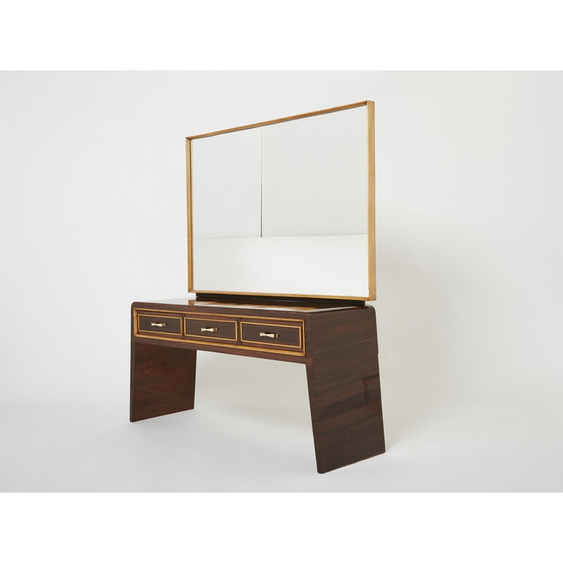 Vintage sycamore rosewood and brass dressing table by Paolo Buffa, 1940