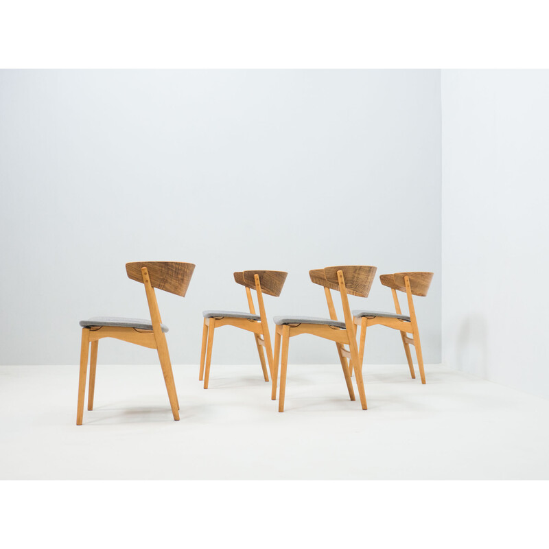 Ensemble de 4 chaises vintage en noyer 'No. 7' par Helge Sibast pour Sibast Møbler, Danemark