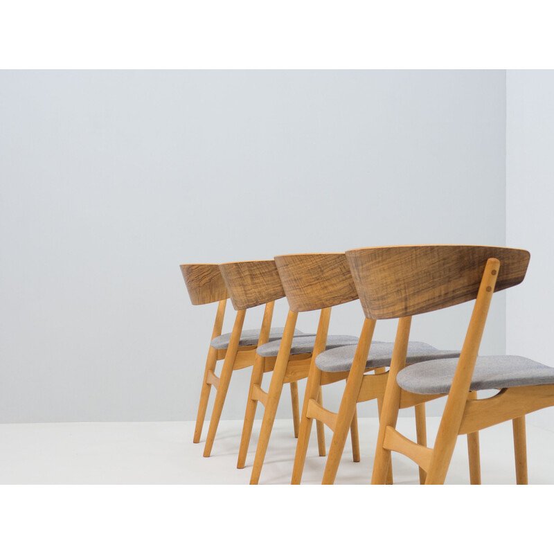 Set van 4 vintage 'No. 7' notenhouten stoelen van Helge Sibast voor Sibast Møbler, Denemarken.