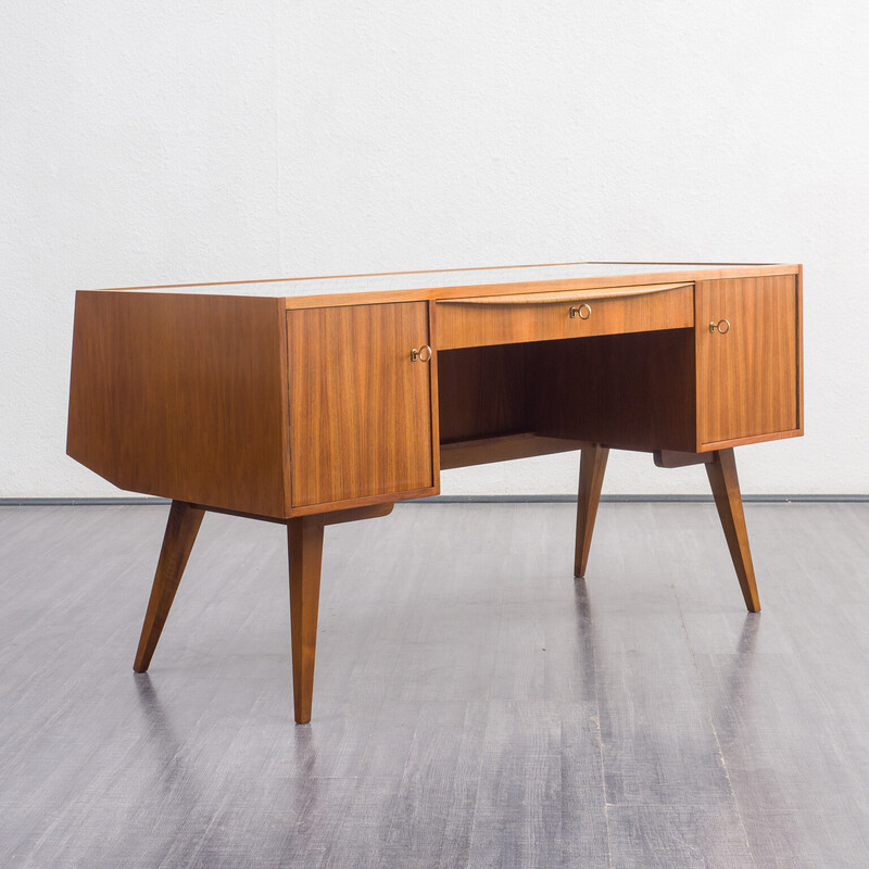 Vintage walnut and glass desk by Franz Ehrlich for Veb Deutsche Werkstätten Hellerau, 1960