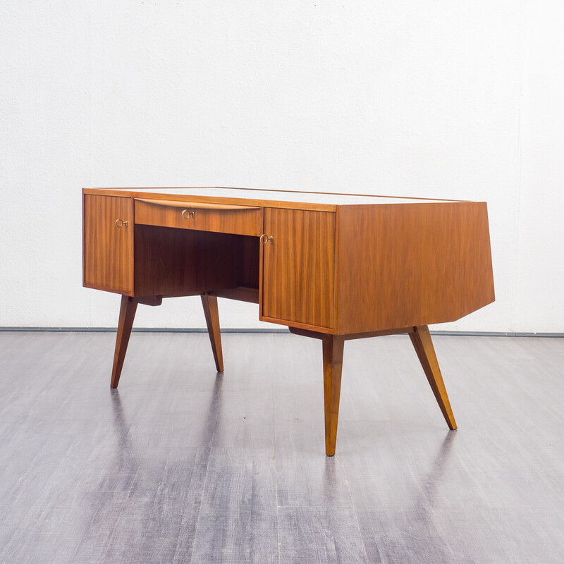 Vintage walnut and glass desk by Franz Ehrlich for Veb Deutsche Werkstätten Hellerau, 1960