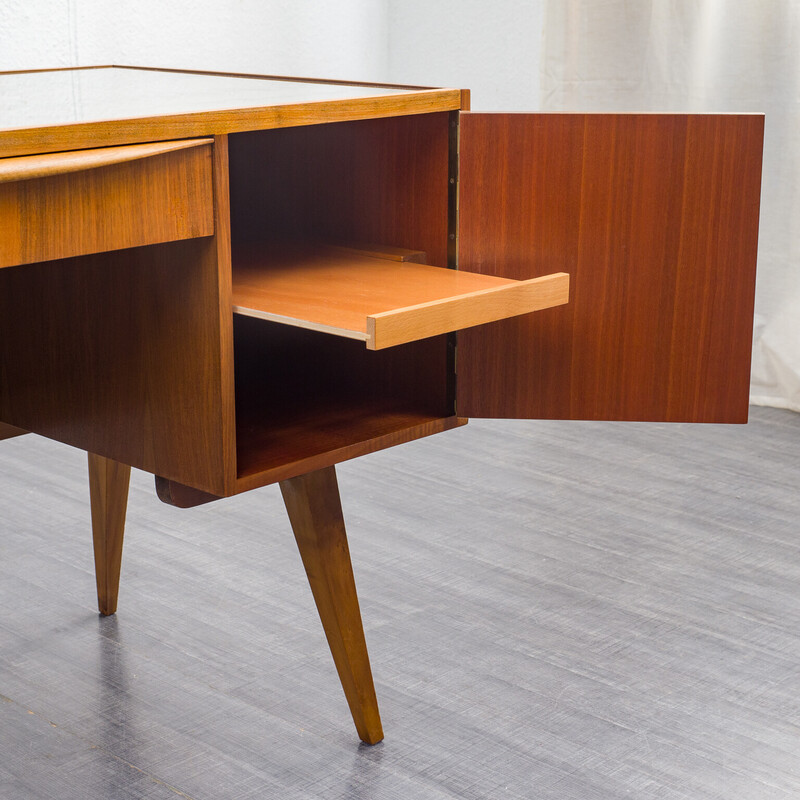 Vintage walnut and glass desk by Franz Ehrlich for Veb Deutsche Werkstätten Hellerau, 1960