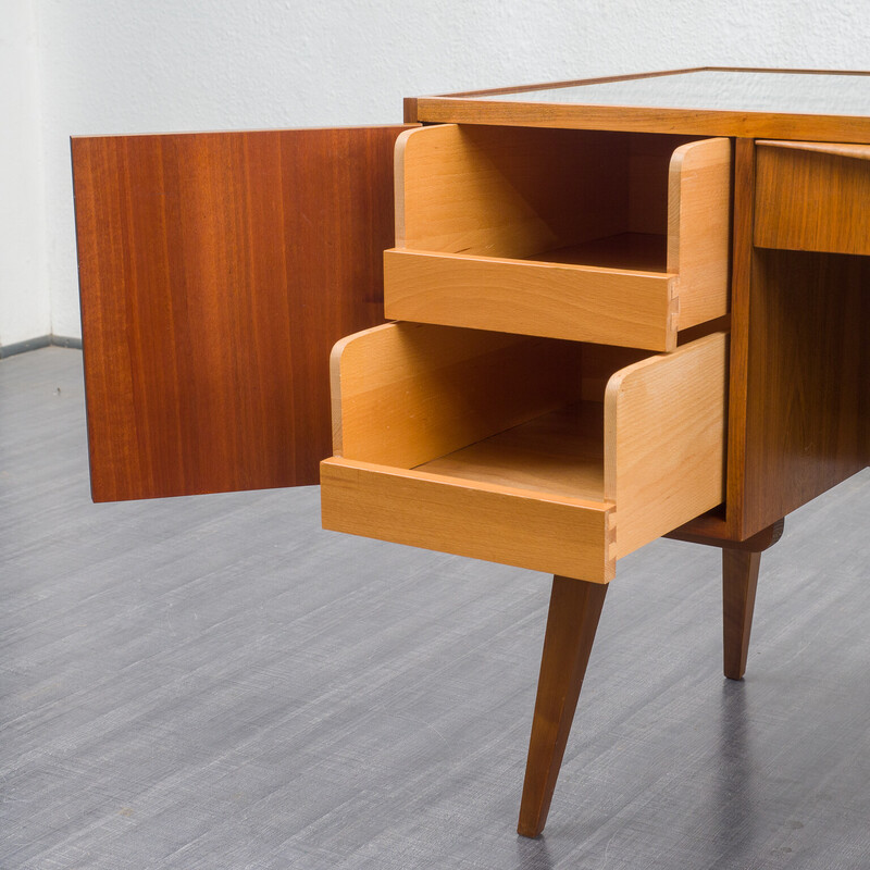 Vintage walnut and glass desk by Franz Ehrlich for Veb Deutsche Werkstätten Hellerau, 1960