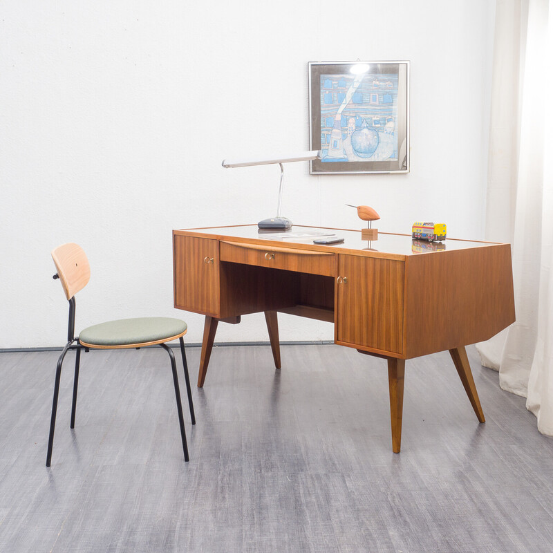 Vintage walnut and glass desk by Franz Ehrlich for Veb Deutsche Werkstätten Hellerau, 1960