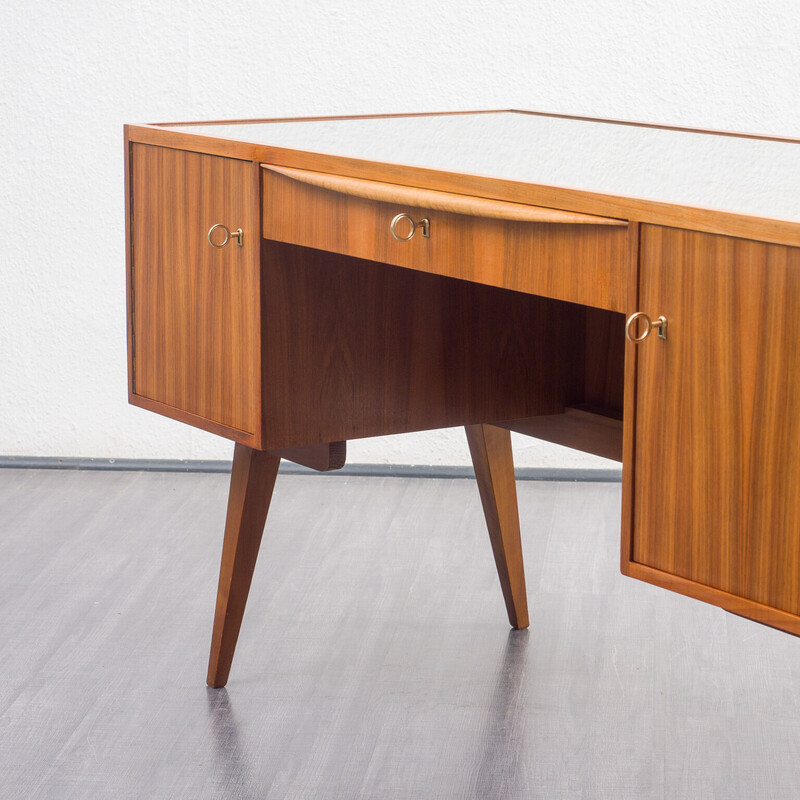 Vintage walnut and glass desk by Franz Ehrlich for Veb Deutsche Werkstätten Hellerau, 1960