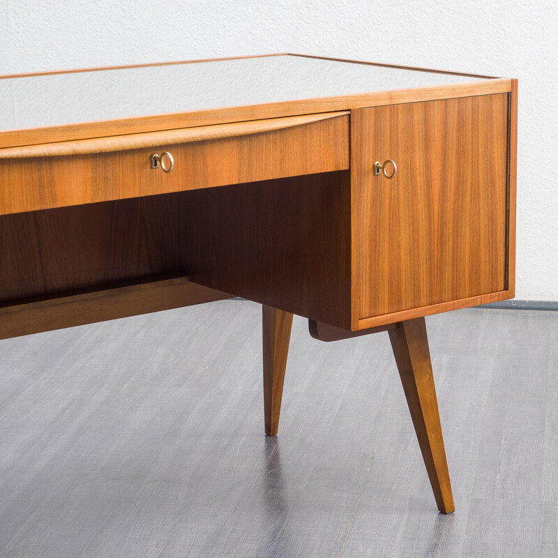 Vintage walnut and glass desk by Franz Ehrlich for Veb Deutsche Werkstätten Hellerau, 1960