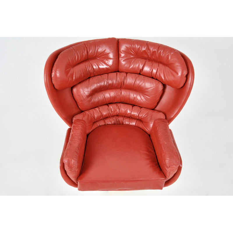 Vintage Elda lederen fauteuil van Joe Colombo voor Comfort, Italië 1960