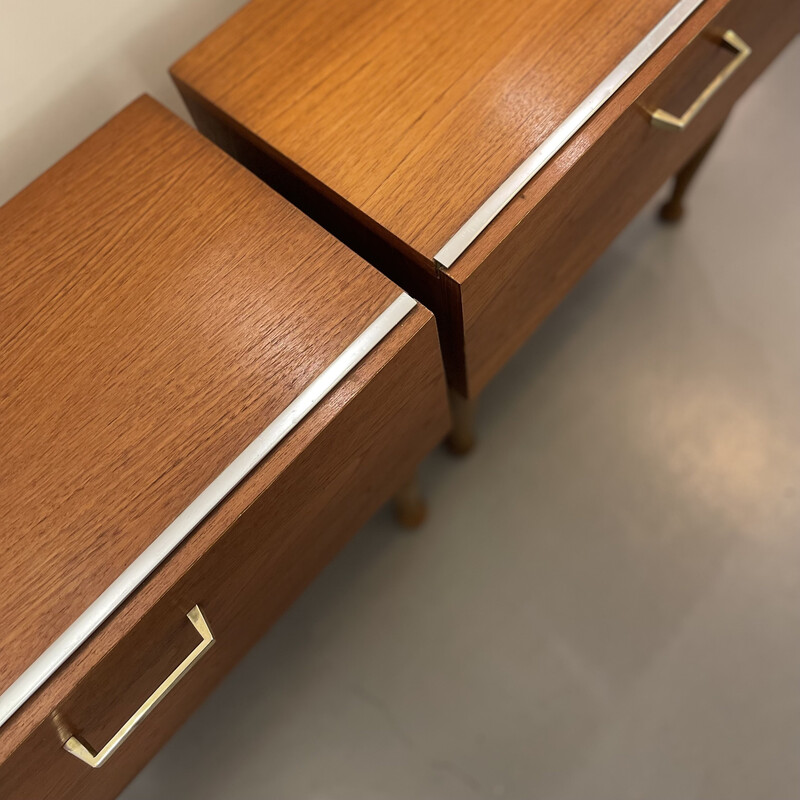 Pair of vintage wood nightstands with brass handle, 1960