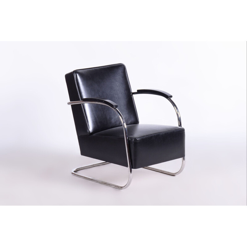 Vintage Bauhaus leather armchair by Mücke Melder, Czechia 1930s