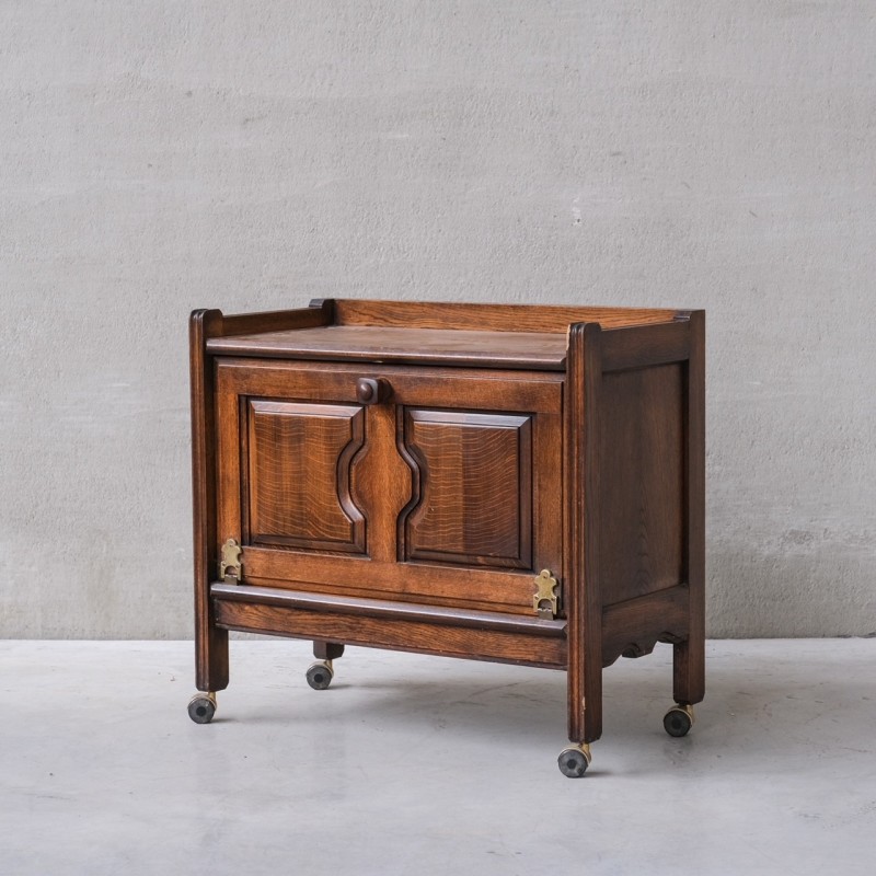 Vintage oakwood French bar cabinet by Guillerme et Chambron, 1960s
