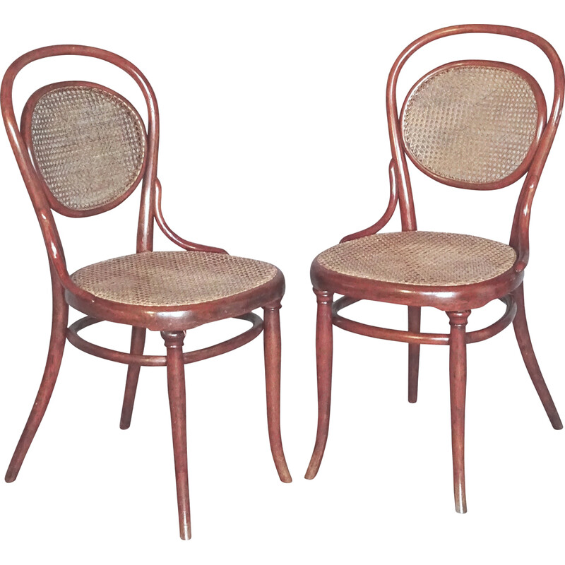 Pareja de sillas de bistro de caña Thonet N°11 vintage, 1990