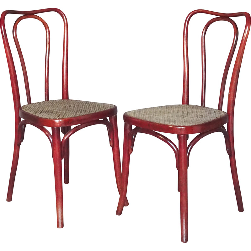 Paar kannelierte Vintage-Stühle Bistrot von Thonet Nr. A49, 1925