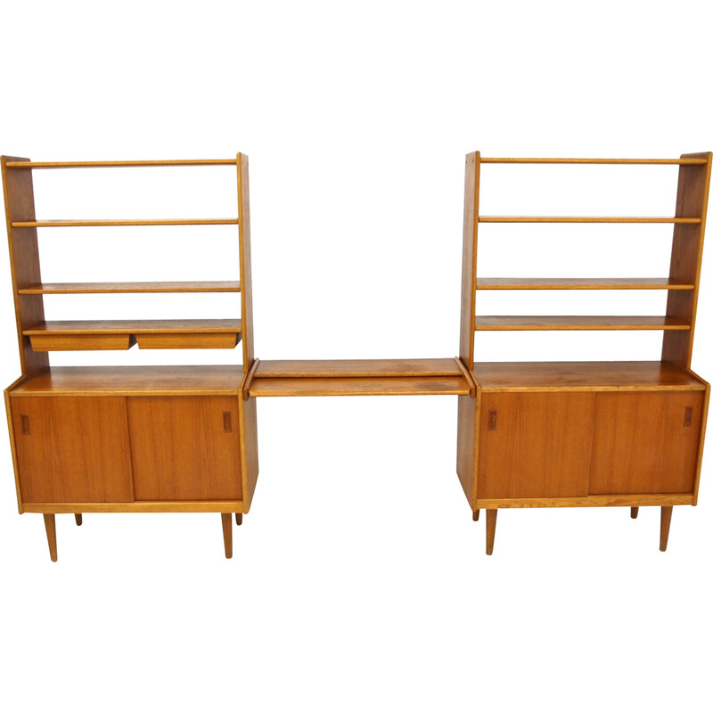 Bibliothèque scandinave vintage "double" en teck et en chêne, Suède 1960