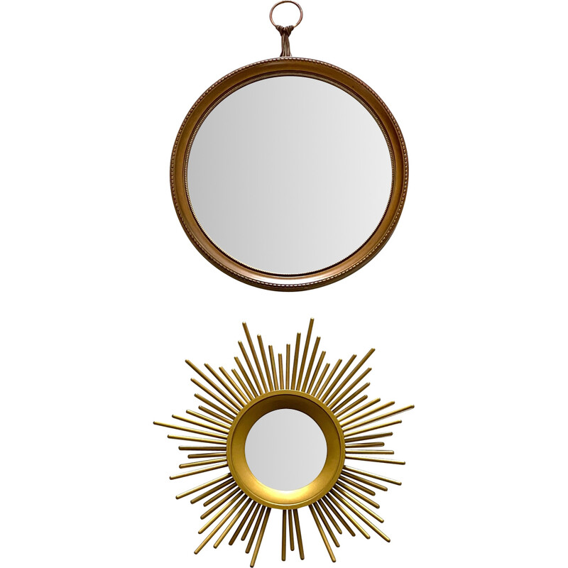 Pair of vintage gold sunburst mirrors, 1960-1970