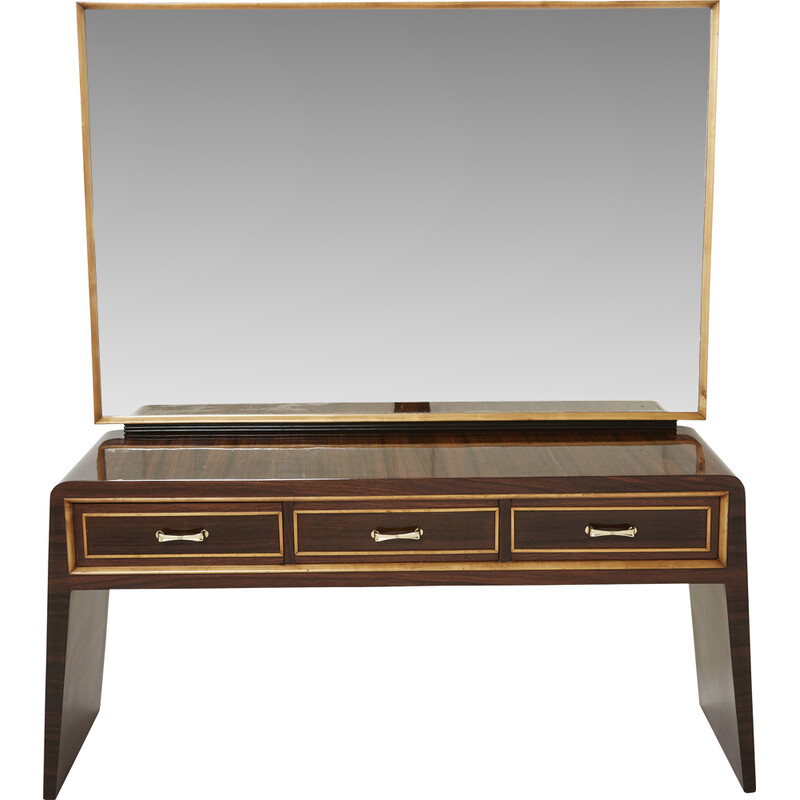 Vintage sycamore rosewood and brass dressing table by Paolo Buffa, 1940