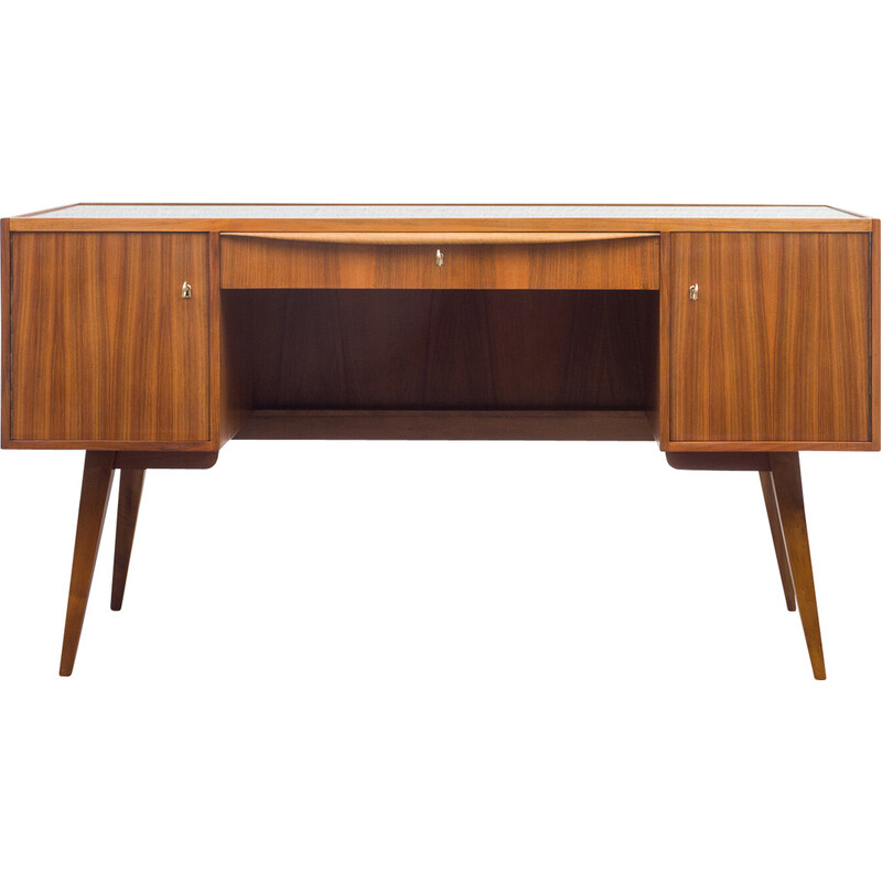 Vintage walnut and glass desk by Franz Ehrlich for Veb Deutsche Werkstätten Hellerau, 1960