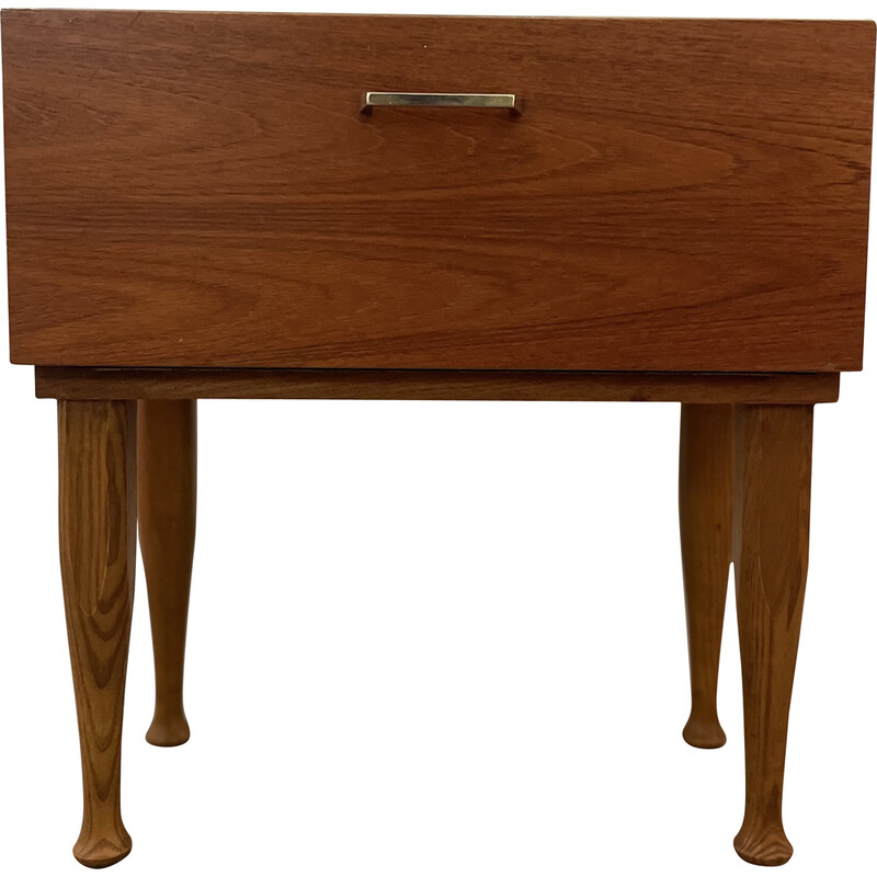 Pair of vintage wood nightstands with brass handle, 1960