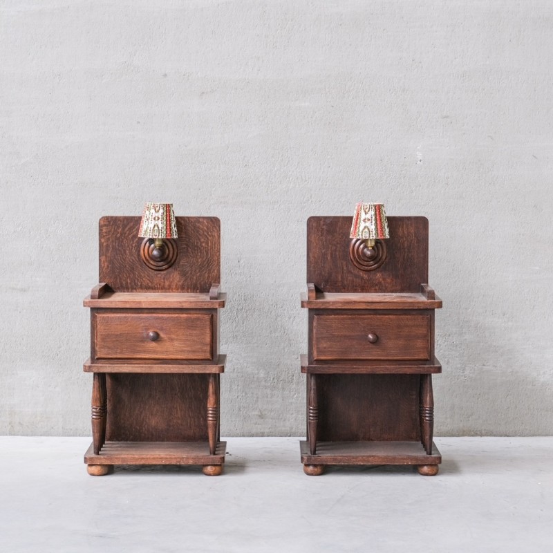 Paire de tables de chevet vintage en chêne par Charles Dudouyt, France 1940