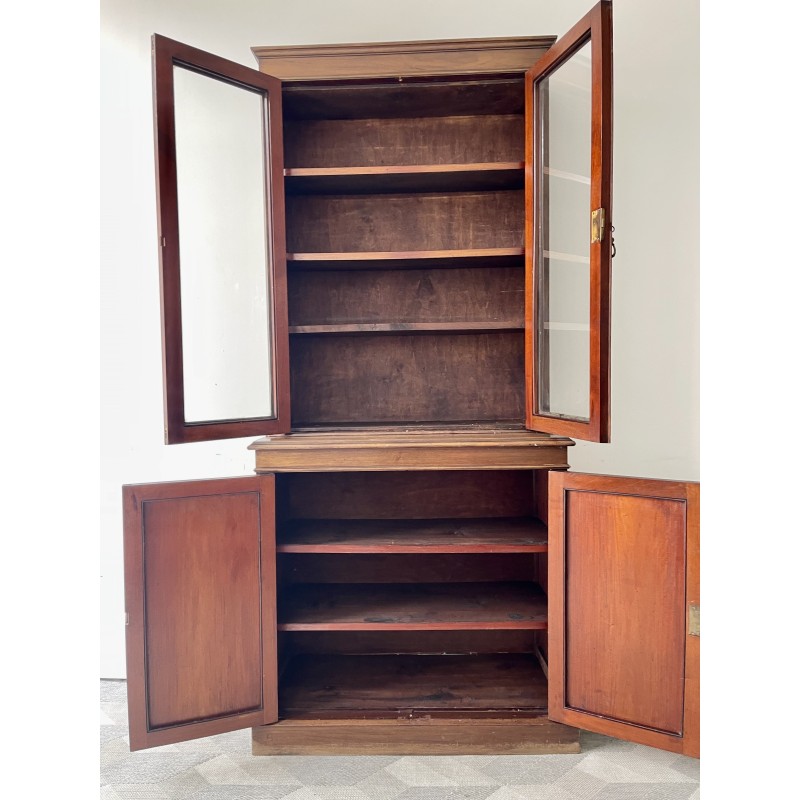 Vintage mahogany bookcase with double glass doors