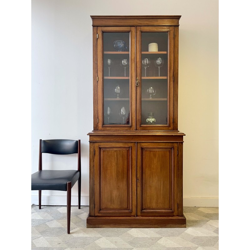 Vintage mahogany bookcase with double glass doors