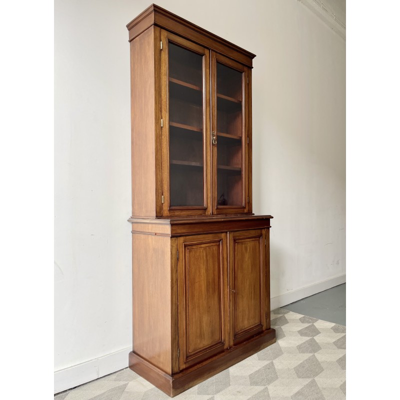 Vintage mahogany bookcase with double glass doors