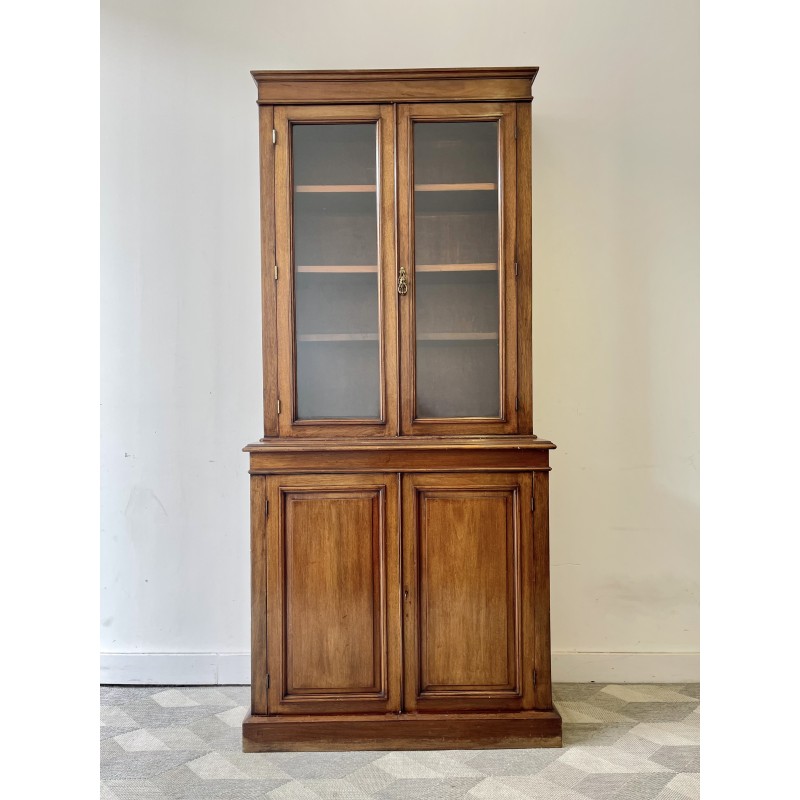 Vintage mahogany bookcase with double glass doors