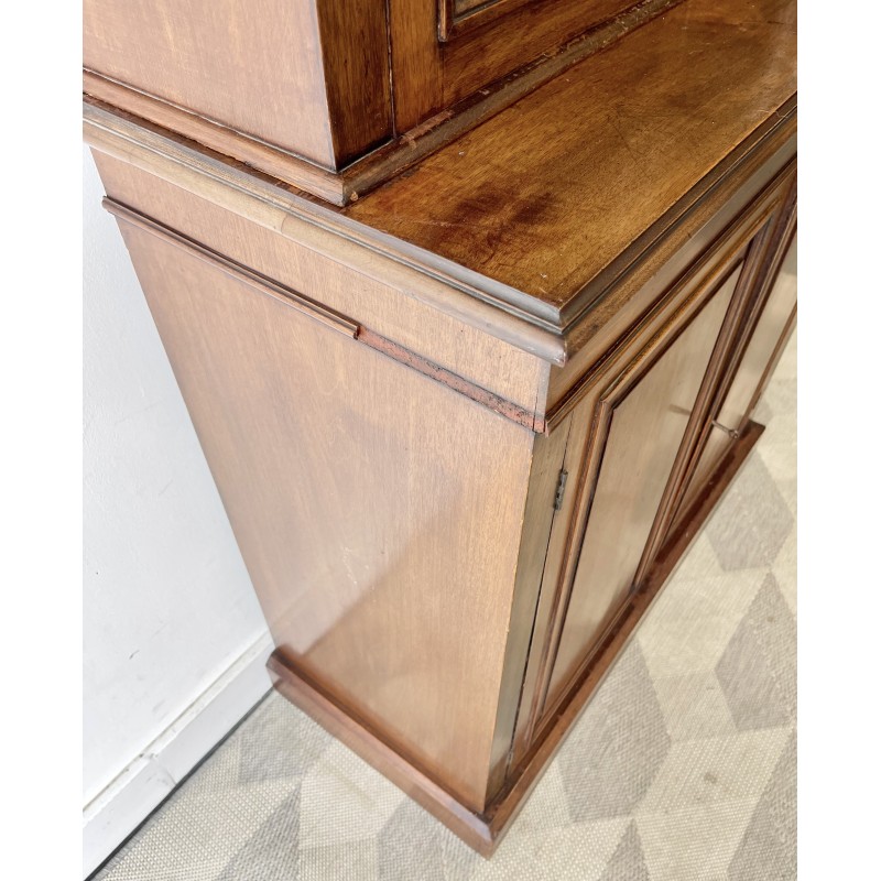 Vintage mahogany bookcase with double glass doors