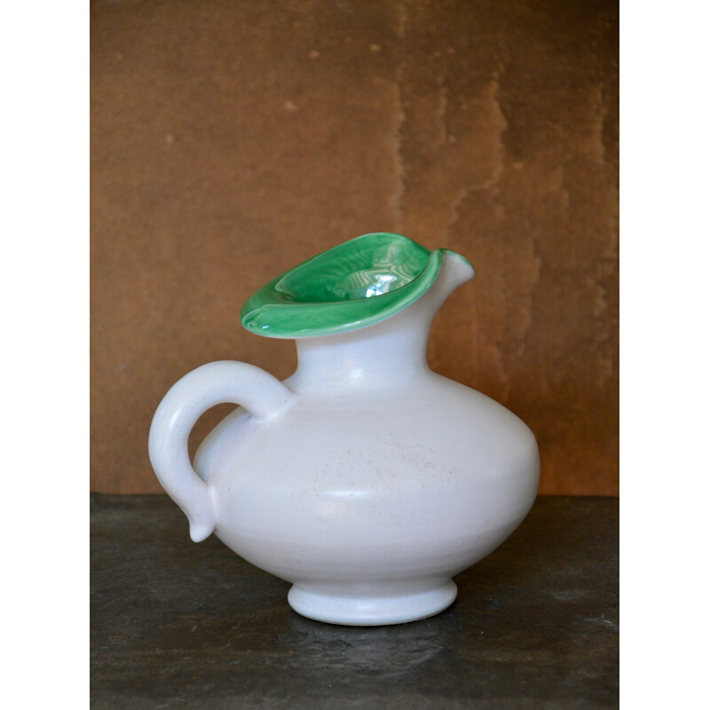 White and green pitcher by Pol Chambost - 1950s 